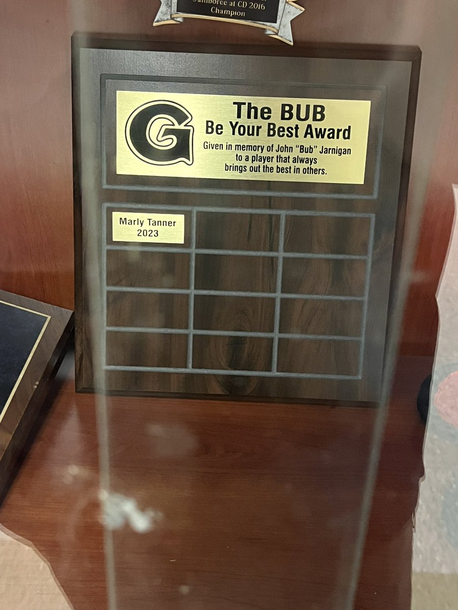 Some new bling in trophy case. Congrats to <a href="/MarlyTanner/">Marly Tanner</a> on being named last seasons “The BUB” (Be Your Best) Award winner. Given in memory of one Grainger’s biggest fans. It’ll be given every year to a Lady Grizzly that always brings out the best in others, just like John did.