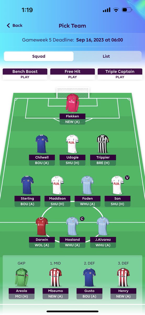 TheVirtualPub_'s tweet photo. Locked in for GW 5 🍾

I know there’s concerns for Darwin with him traveling back from South America. I think I would rather have 35-40 minutes from him this week than 90 from Mbuemu https://t.co/5T98YiUl89