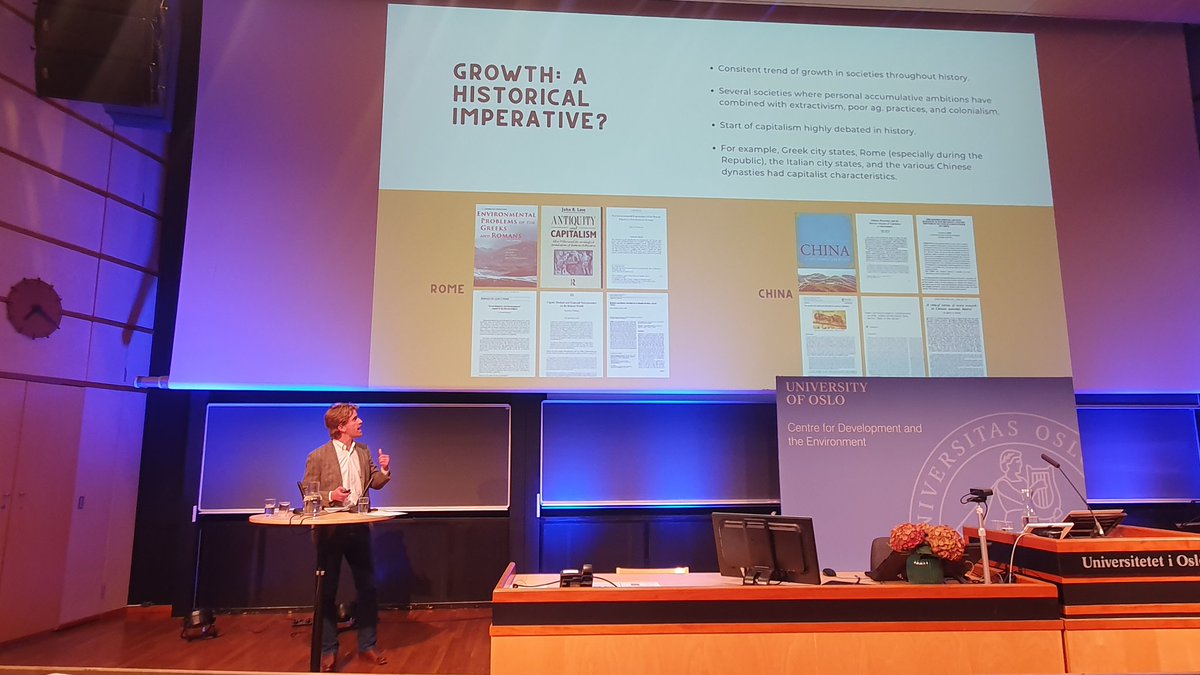 sum_uio's tweet photo. - There is a consistent trend of #growth widely present throughout human history, before capitalism. From experience, #PostGrowth is very difficult to control, argues @TylerBarrott in his challenge to the Arne Næss Professor 2023 @jasonhickel #ANsymp https://t.co/tONTrckpWJ