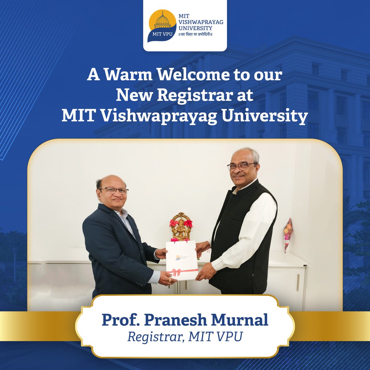 mitvishwaprayag's tweet photo. A Warm Welcome to Prof. Pranesh Murnal, Our New Registrar at MIT Vishwaprayag University! #mitvpu #mituniversity #registrar #educationfaculty #warmwelcome https://t.co/vSKV0Tmz9c