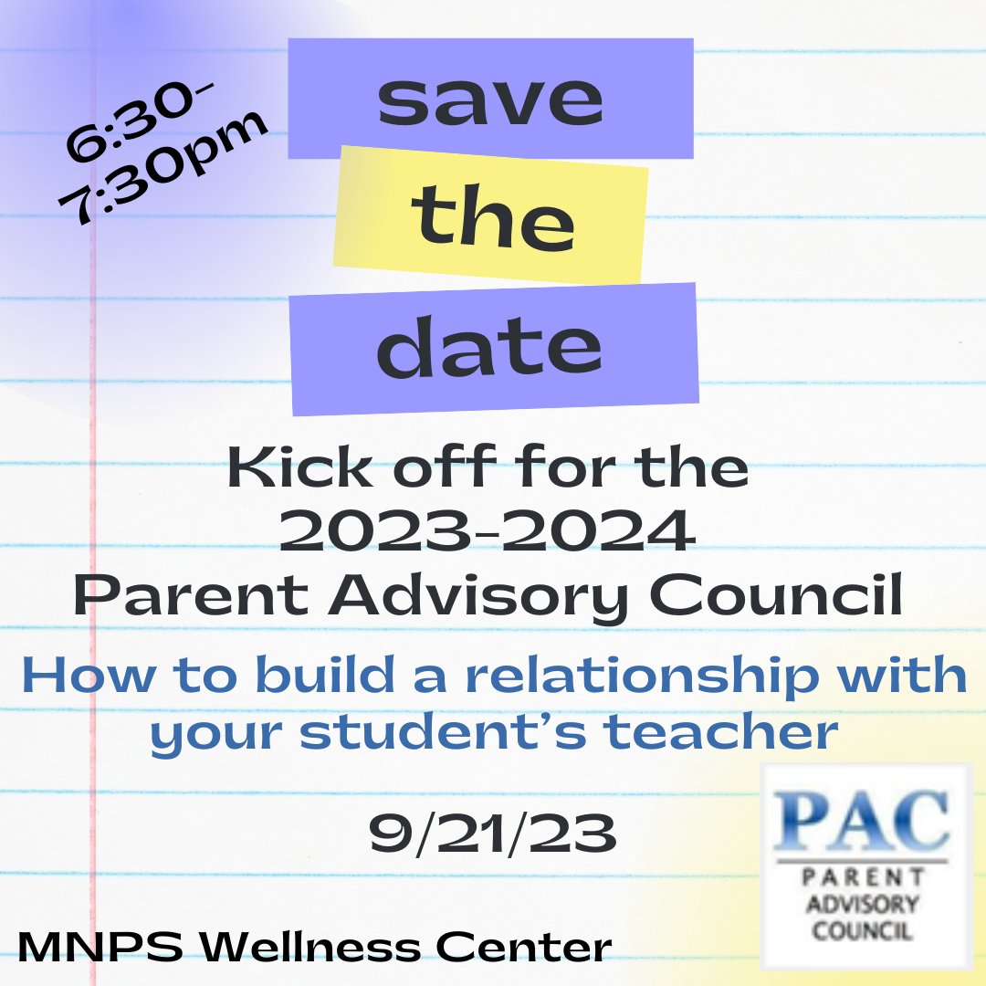 Join us for our first Parent Advisory Council meeting of the school year! We will be hearing from
<a href="/metroschools/">Metro Schools</a> teachers on how to build a relationship with your student's teacher.

Please RSVP to the meeting here: docs.google.com/forms/d/e/1FAI…