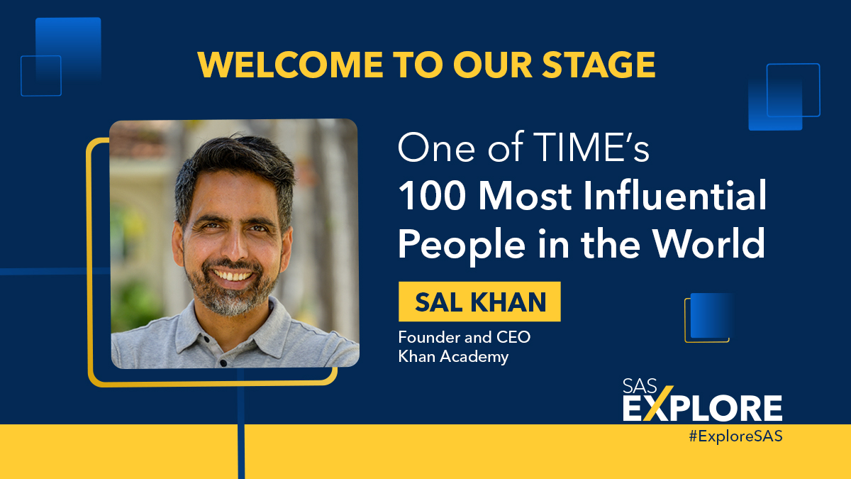 SASsoftware's tweet photo. Sal Khan, Founder and CEO of Khan Academy, discusses the relationship between Generative AI and education, "With all these risks and all these fears, we have to find a way to mitigate those because we believe the positives can far outweigh the risks." 💡 #ExploreSAS https://t.co/1aPRsCdnNc