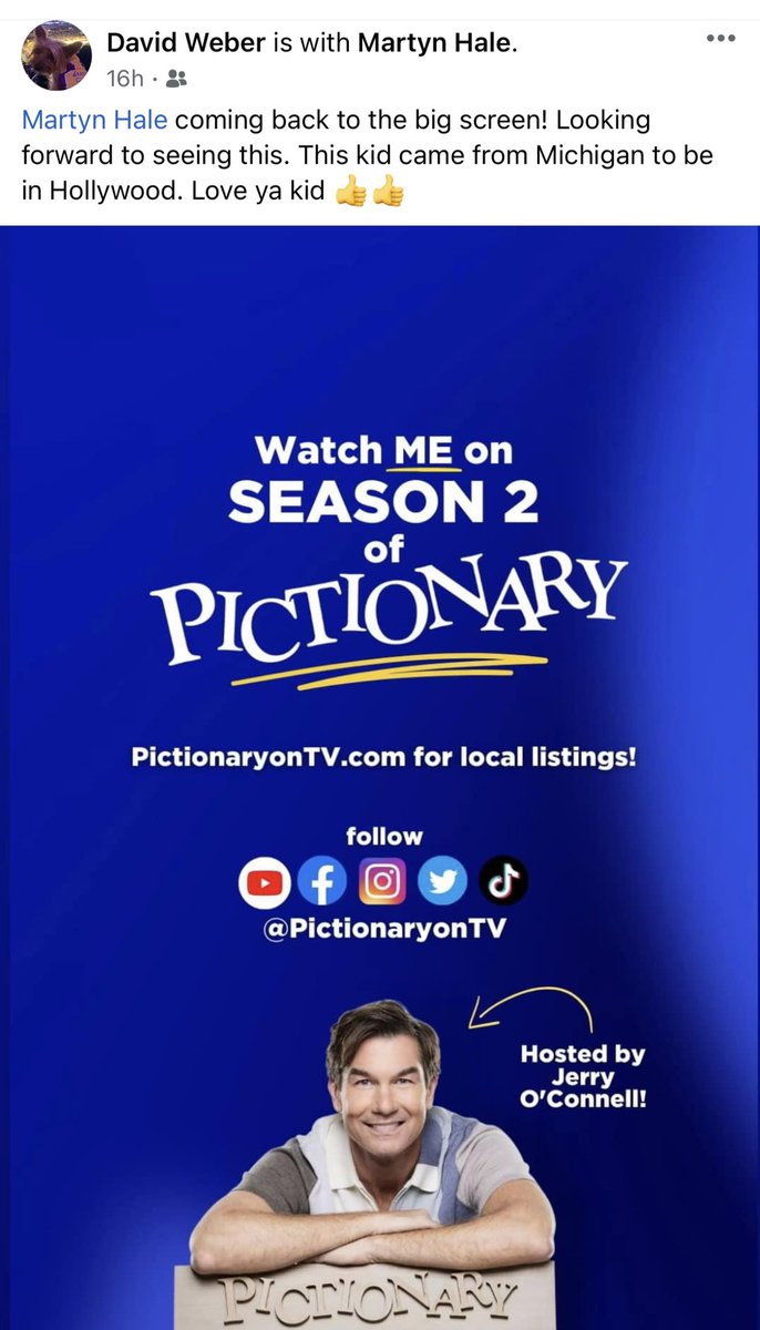 MartynHale7's tweet image. It’s PREMIERE WEEK for Pictionary hosted by #JerryOConnell and I’m going to be on the show this season!!!   They are also giving everyone at home the chance to play &amp;amp; win everyday. Tune in and be on the lookout for my episode. #pictionary #foxfirstrun

#hollywood #bollywood #love
