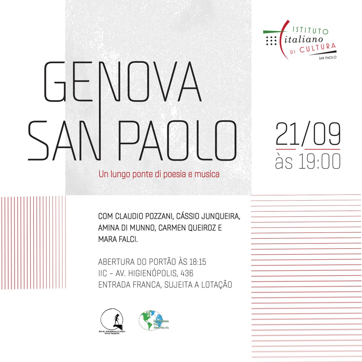 IICSanPaolo's tweet photo. O #IICSP, em colaboração com #FondazioneCasaAmericaETC e #ParoleSpalancate organiza uma noite dedicada à poesia e música.
Para mais info:
https://t.co/byvlCnJgec https://t.co/8IWCwpbH7e