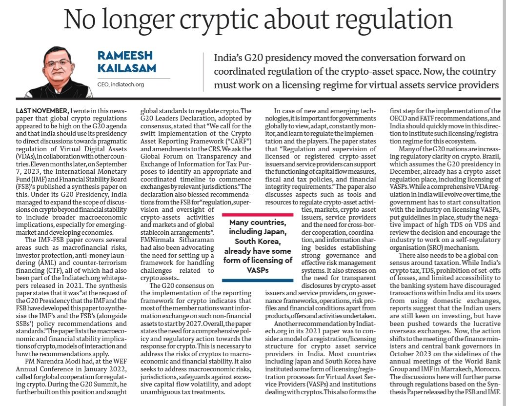 rameeshkailasam's tweet image. My article in the @financialexpres on #G20 and the #IMF #FDB paper on #crypto