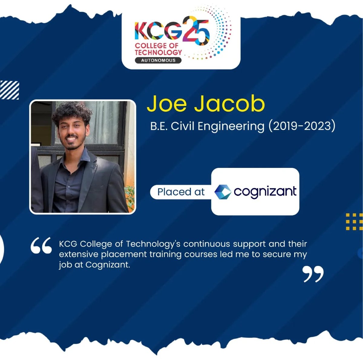 KCGtechnology's tweet photo. The campus placements for the students of the Batch of 2023 at KCG College of Technology saw top companies and emerging start-ups from a diverse range of verticals recruiting from our campus.
#KCGcollege #kcgcollegeoftechnology #placements #placementrecord #placementcell https://t.co/lGnQltRWC0