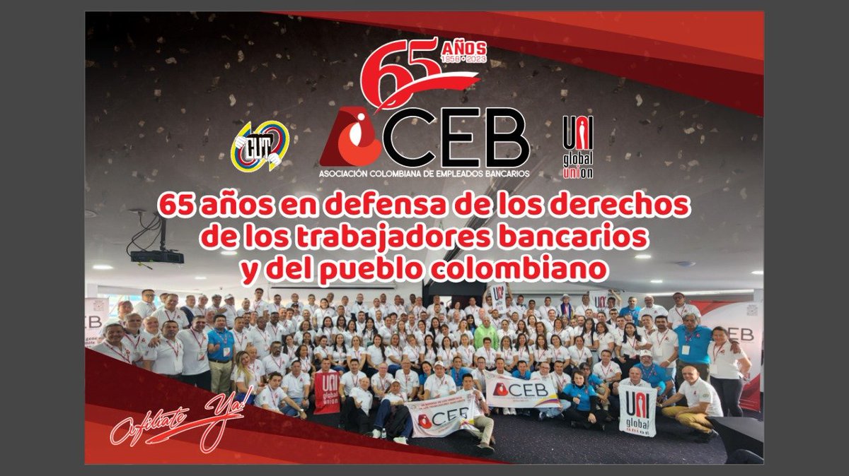 ACEB 65 años en defensa de los derechos de los trabajadores bancarios y del pueblo colombiano , apoyamos el gobierno del Cambio del presidente Petro <a href="/cutcolombia/">Central Unitaria de Trabajadores</a> <a href="/uniamericas/">UNI Américas</a> <a href="/uniglobalunion/">UNI Global Union</a>