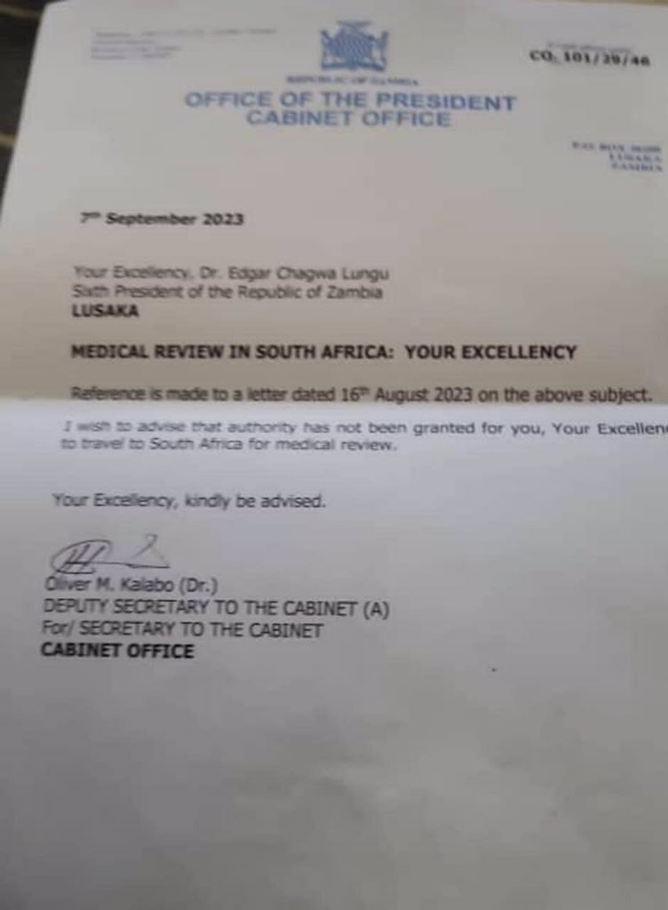 Edgar Lungu has been denied access to leave the country to go seek medical review in South Africa. I support the action. Lungu was President, he should have improved the local hospitals and therefore must go to the same hospitals Zambians go to !!!