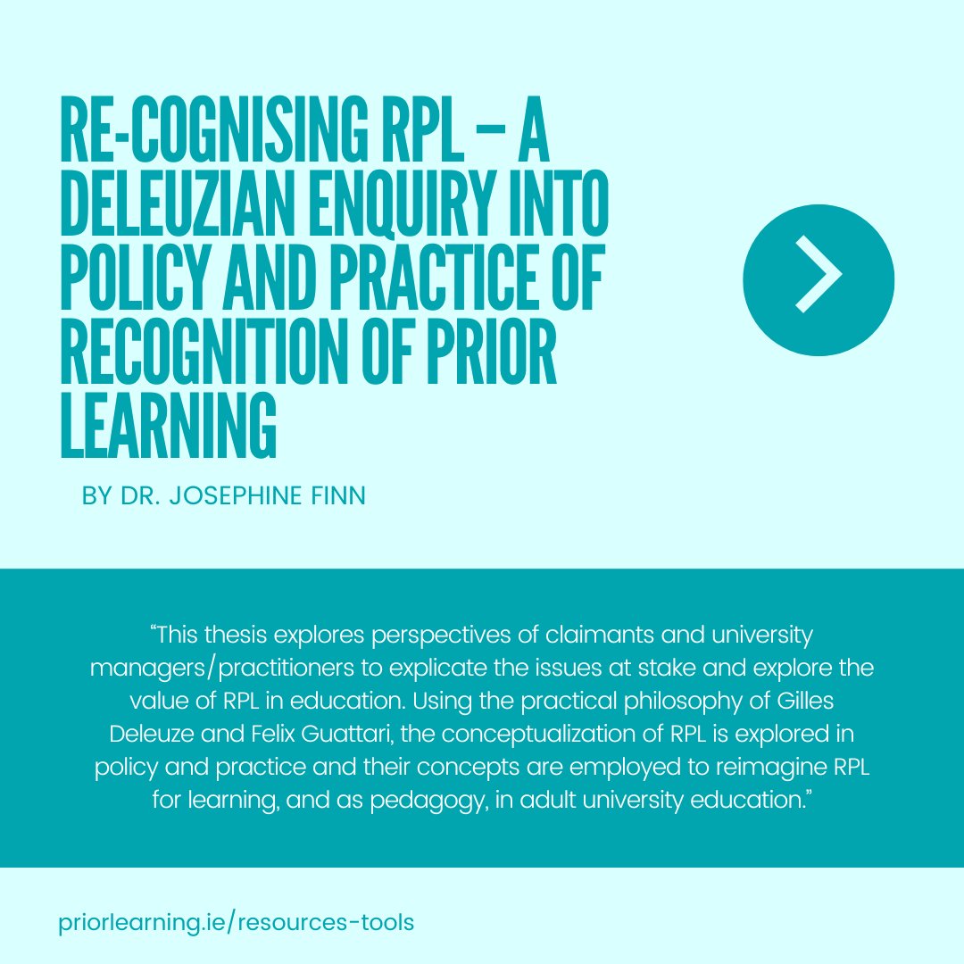 Dr. Josephine Finn, an RPL expert and a leader in adult education, has made their doctoral thesis available on <a href="/RPL_Irl/">RPL_Irl</a>'s webpage: bit.ly/3RjvL8s

#RPL #PLAR
