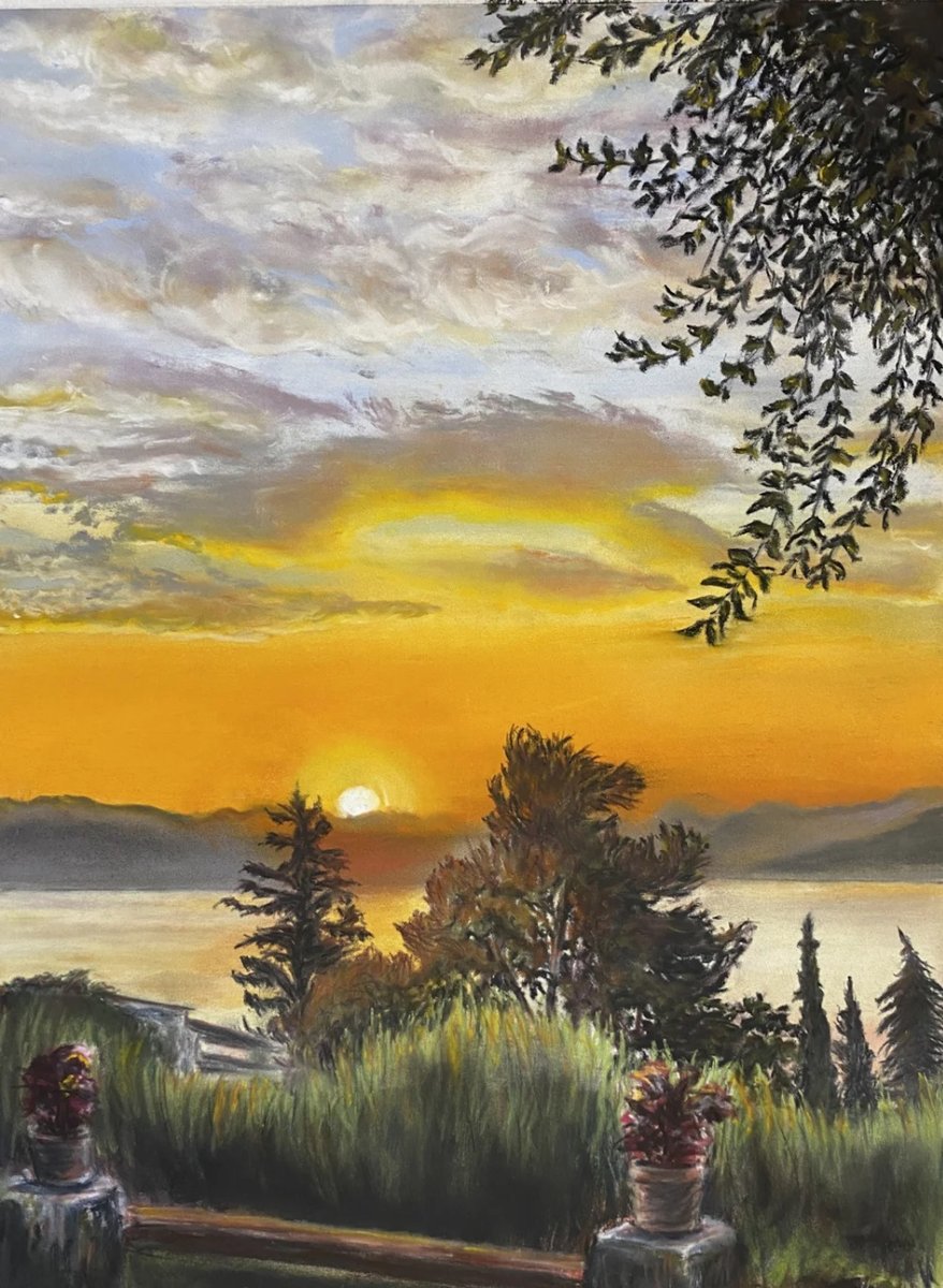 We may officially be in autumn but there's still time to enter our summer landscape painting competition for the chance to win a painting by @timfisherartist  plus copies of his latest book from @SearchPress bit.ly/3Om2sRd 'Sunrise in Corfu' entered by Sheila Finnis.