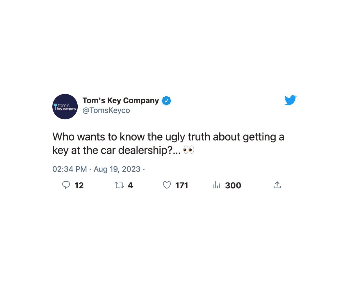 TomsKeyCo's tweet image. Dying to know the ugly truth about getting a key at the car dealership? Head to our TikTok to hear us spill the beans 🫢

#cartips #sparekey #autoservicetips #carhack