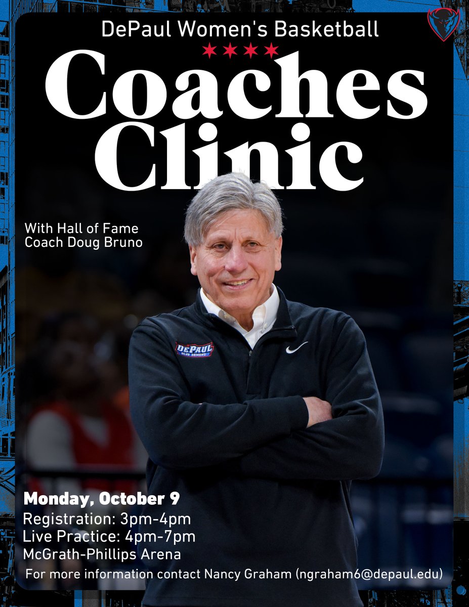 DePaulWBBHoops's tweet photo. Join us for our annual Coaches Clinic on Monday, Oct. 9!

For more info &amp; registration visit the link below: 

» https://t.co/OinRuLzDeC https://t.co/scyEg4Q6Af