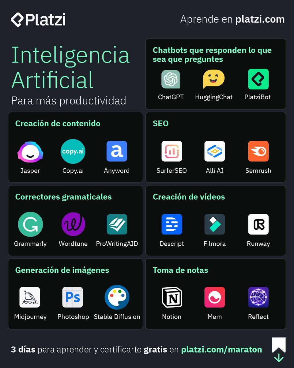 platzi's tweet photo. Con el uso de estas herramientas, tu tiempo productivo aumentará, facilitando tu vida y trabajo.

¿Te gustaría entenderlas, aprender a usarlas o crear las tuyas?

Aprende SIN PAGAR del 15 al 17 de septiembre. Los detalles en: https://t.co/4H0JNIOFG7 https://t.co/NUXv2QVpaX