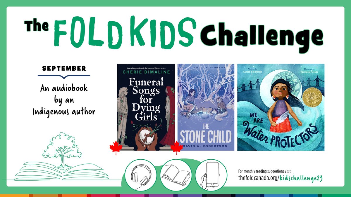 September's FOLD Kids Reading Challenge prompt is “An audiobook by an Indigenous Author”. Our reccs include titles by Cherie Dimaline, @DaveAlexRoberts and @CaroleLindstrom & @MichaelaGoade. bit.ly/3EBool9 #FOLDChallenge