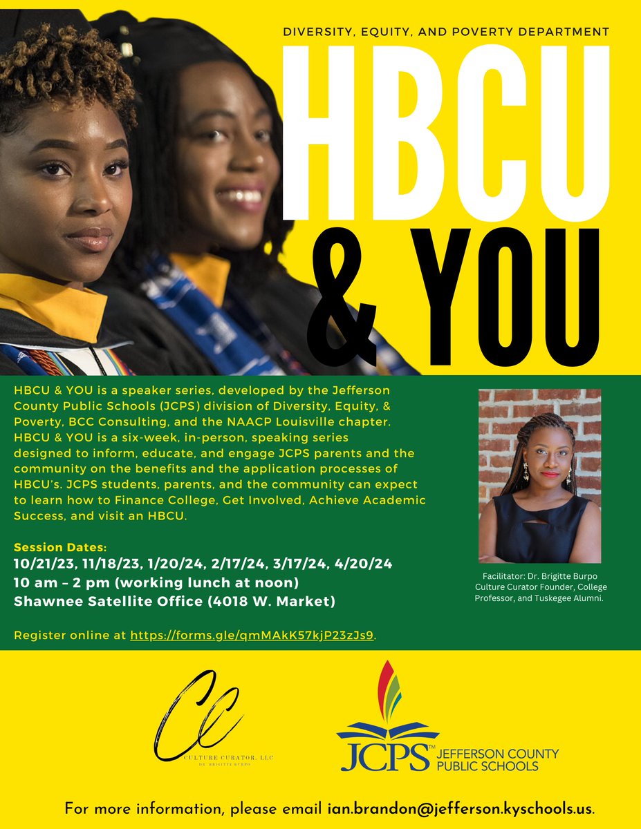 Join us on October 21 at the Shawnee Satellite Office for our HBCU &amp; You speaker series with Dr. Brigitte Burpo. 

Register online at forms.gle/qmMAkK57kjP23z….