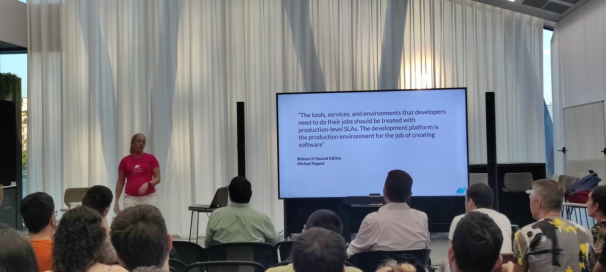 I had not heard this sentence before and it really resonates. TLDR: treat the tools needed to develop just like you treat your prod environment
#celonis <a href="/MadridJUG/">MadridJUG | @MadridJUG@jvm.social</a> <a href="/trisha_gee/">Trisha Gee</a>