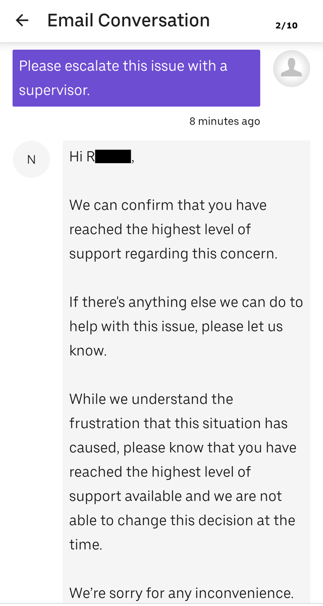 jPau88's tweet photo. @PatForanCTVNews Interested in exposing the poor customer service at @Uber_Support? What does the refund limit on my girlfriend's account have to do with their driver leaving someone else's order at the door? https://t.co/aJrM2NRX6T