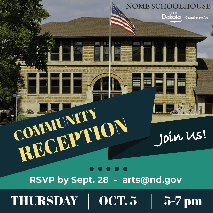 ndarts's tweet image. 🥂 JOIN US for a COMMUNITY RECEPTION at the newly remodeled Nome Schoolhouse on Thursday, Oct. 5, 5-7pm.
- Visit with NDCA staff &amp;amp; Board; enjoy light appetizers, cash bar.
👉 arts.nd.gov/events/communi…