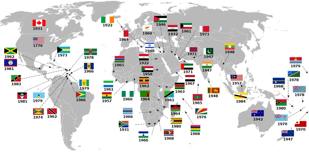 Every country that has gained independence from the United Kingdom.