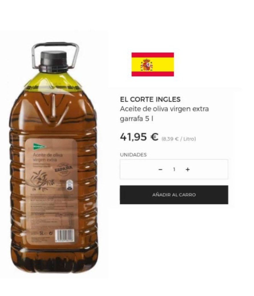 ringare's tweet photo. El Corte Inglés vende en España su aceite 14€ más caro que en Portugal.

⚠️ El mismo aceite de Jaén.
🇵🇹 27,89€
🇪🇦 41,95€

🤔 https://t.co/3KqyBoTWVg