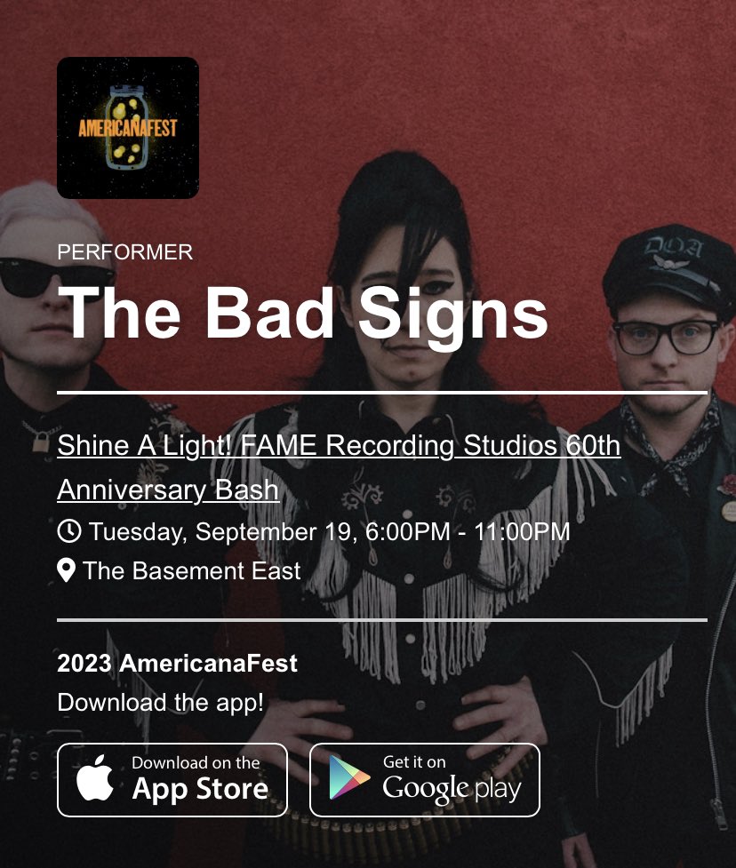 Catch us on the <a href="/americanafest/">Americana Music Association</a> app to find out where we’re playing!