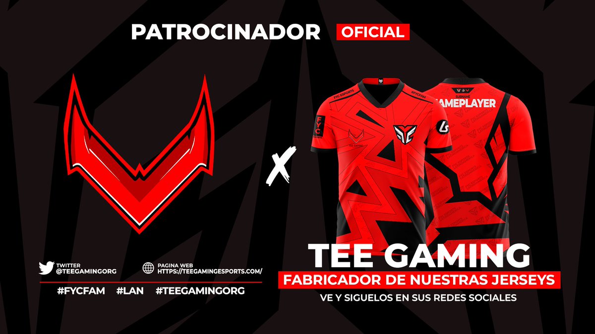 FYCEsports's tweet photo. 📢¡PERO MIREN QUE NOTICIÓN!🔥
▶ Estamos muy contentos de anunciar a @TeeGamingOrg como nuevo patrocinador oficial de la #FYCFAM❤🖤
Ellos estarán encargados de proveer todo el merchandising oficial para nuestros jugadores y seguidores 💪🏽
Ahora y siempre PPFYC😌