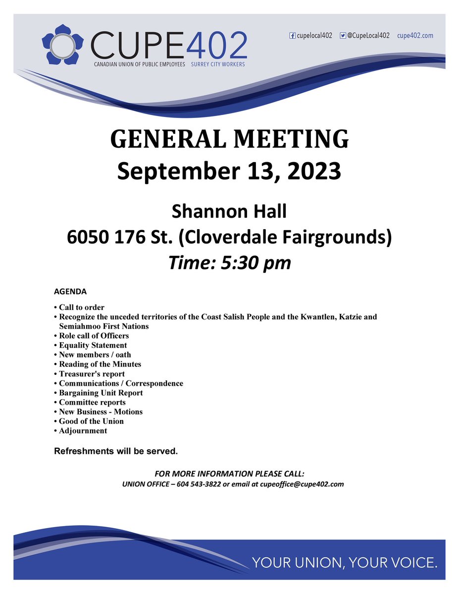 Reminder 402 Members, General Meeting tonight at 530pm at Shannon Hall! Hope to see everyone there!