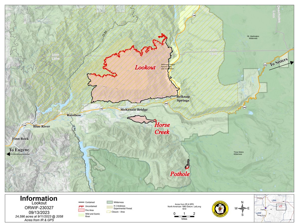 willametteNF's tweet photo. Sept. 13 UDPATE
Total Personnel: 791
Resources: 33 engines l 13 crews l 6 bulldozers l 27 water tenders l 8 masticators l 4 helicopters l 6 Skidders
#LookoutFire
24,596 acres
50% contained
#HorseCreekFire
763 acres
90% contained
#PotholeFire
109 acres
90% contained https://t.co/YC8bvzvXbL