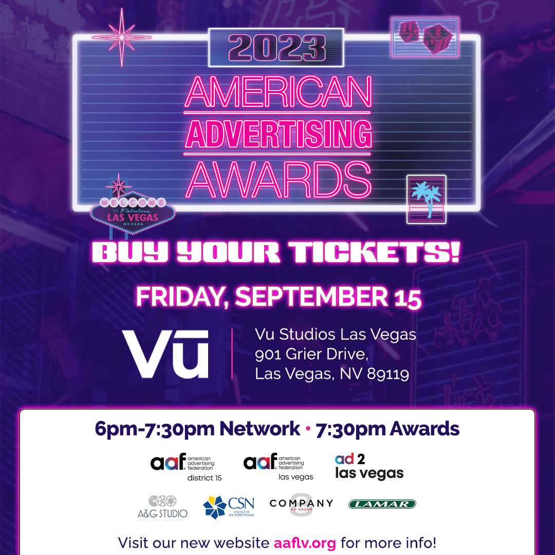 AMA Las Vegas (@amalv) on Twitter photo ✨️It's TIME! The 🏆 Addy's 🏆 are here, and we want to invite you to join us with the local advertising community this Friday, September 15, 2023, at Vu Studios. 🎬
➡️ Visit aaflv.org for more information!
#aaflasvegas <a href="/AAFLasVegas/">AAF Las Vegas</a> #amalv #amalasvegas ✨️It's TIME! The 🏆 Addy's 🏆 are here, and we want to invite you to join us with the local advertising community this Friday, September 15, 2023, at Vu Studios. 🎬
➡️ Visit aaflv.org for more information!
#aaflasvegas <a href="/AAFLasVegas/">AAF Las Vegas</a> #amalv #amalasvegas