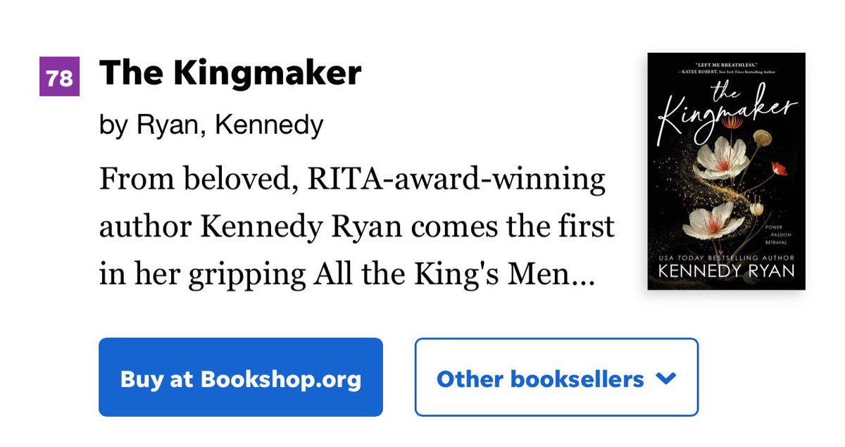 Kennedy Ryan (@kennedyrwrites) on Twitter photo The Kingmaker is a USA Today bestseller! This book released back in May and has been finding new readers along the way. Thank you for everyone who has supported this book and for the team <a href="/Read_Bloom/">Bloom Books</a> for all your belief and hard work. The Kingmaker is a USA Today bestseller! This book released back in May and has been finding new readers along the way. Thank you for everyone who has supported this book and for the team <a href="/Read_Bloom/">Bloom Books</a> for all your belief and hard work.