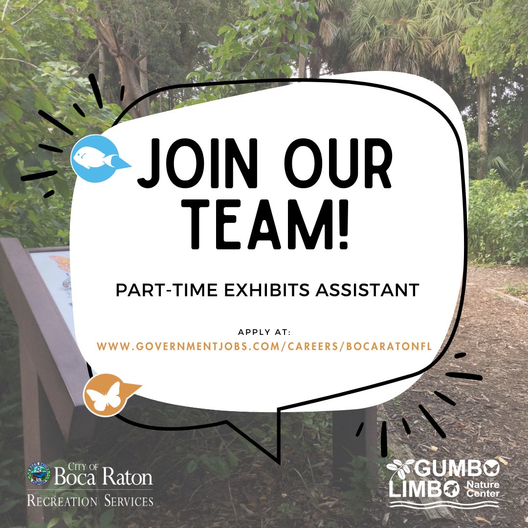 JOB POSTING ALERT ‼️ We're hiring for a part-time Exhibits Assistant! 🎨🦋The hours are Sunday-Tuesday, 8:30 am to 4:00 pm. If you're interested, please apply today at governmentjobs.com/careers/bocara…