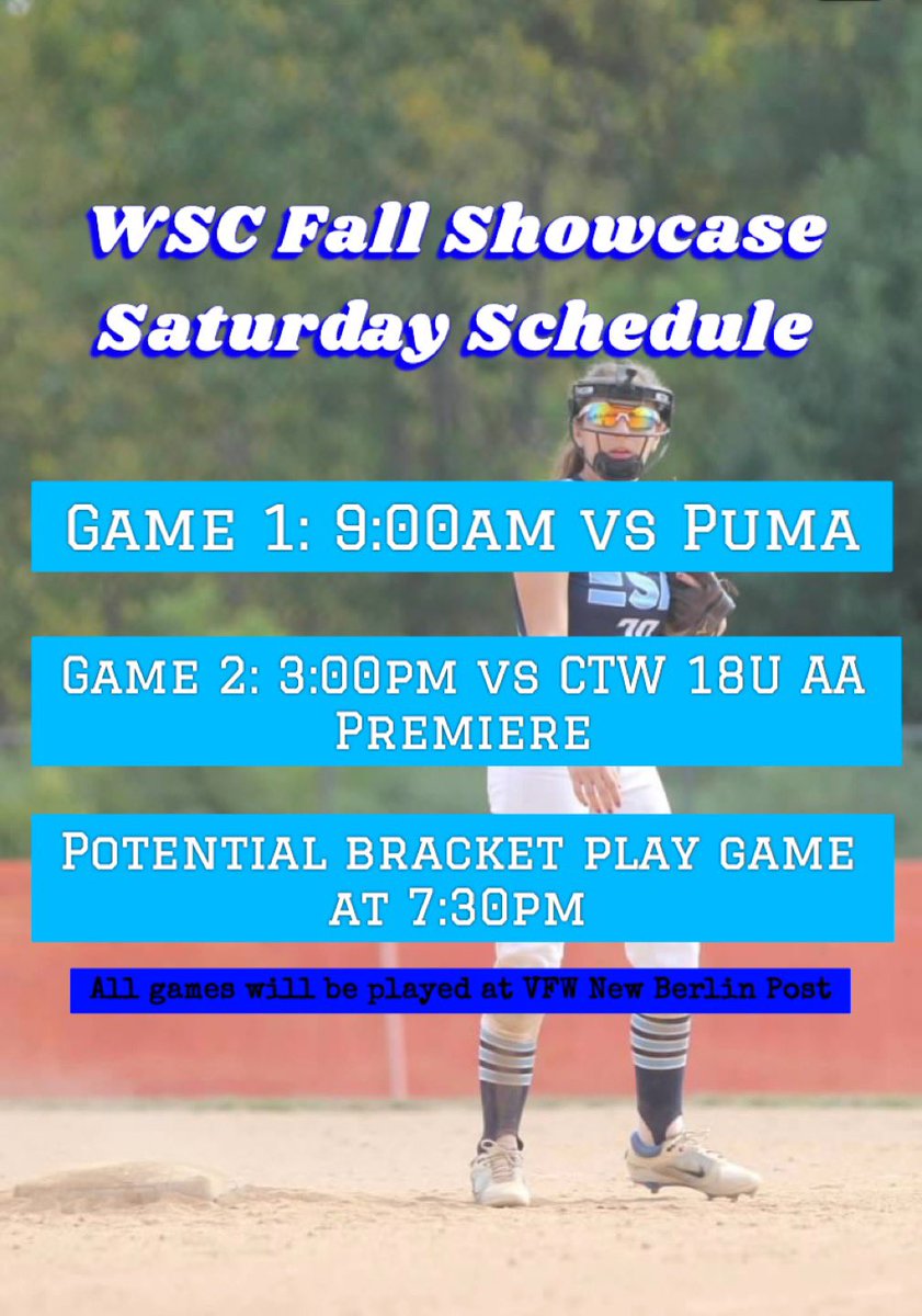 Official schedule for this weekend’s tournament is out! Come check out my team and I as we take on Puma and have a rematch against CTW!
<a href="/brooke_balk/">Brooke Balk</a> <a href="/Coach_T_Bradley/">T_Bradley</a> <a href="/FSU_CoachWilson/">Travis Wilson</a> <a href="/UWMadison/">UW–Madison</a> <a href="/NUSBcats/">Northwestern Softball</a> <a href="/HarvardSB/">Harvard Softball</a> <a href="/StanfordSball/">Stanford Softball</a> <a href="/D1Softball/">D1Softball</a> <a href="/FSU_Softball/">Florida State Softball 🥎</a> <a href="/msoe_softball/">MSOE Softball</a> <a href="/CUW_SB/">CUW Softball</a>