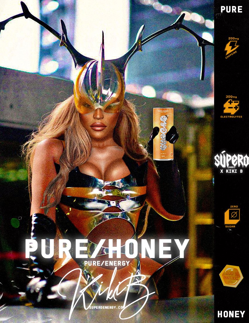 WELCOME TO KIKI WORLD 🪩🐝

Introducing the all-new PURE/HONEY Energy by Súpero x <a href="/AkiraBrooke/">#THEPOPSTAR.</a>! 🍯🎤

A flavor like no other, refresh your vocal chords like a true superstar with notes of honey and chamomile, and keep the energy on 100. 🍯☕️

#SUPEROxKIKIB 🔋🎤