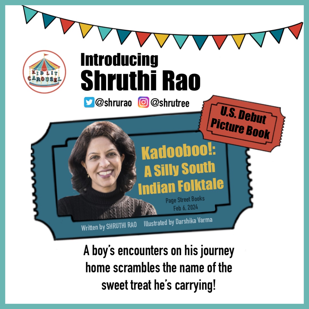 Meet #KidLitCarousel member @shrurao, award-winning author of multiple titles in India, now with her U.S. #debut #picturebook✨KADOOBOO!✨illus. by @darshika_varma. @pagestreetkids Feb 6, 2024, available for pre-order now! #kidlit #indianfolktales #desikidlit #desikidlitcommunity