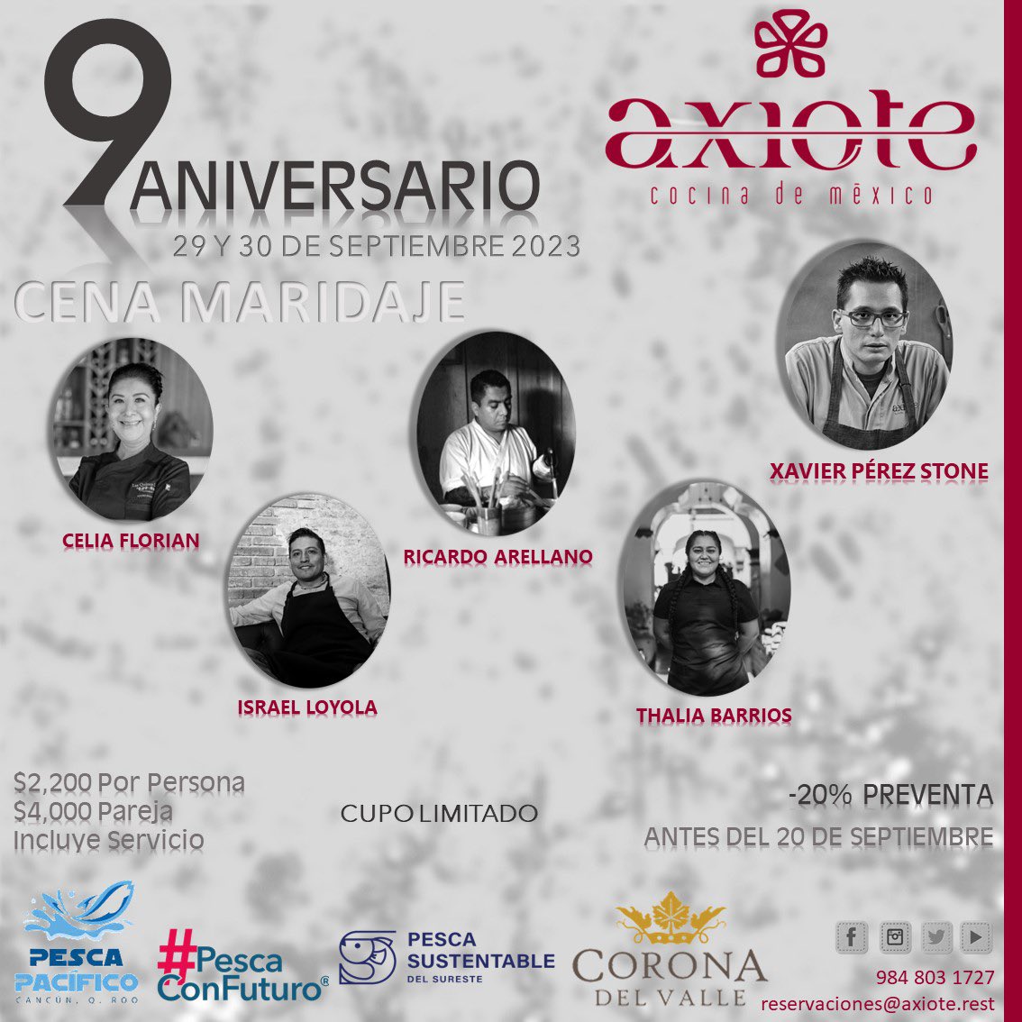 Te esperamos este 29 y 30 de septiembre.
Donde prepararemos una gran comilona al estilo Oaxaca.

$2,200 por persona
$4,000 por pareja
Incluye servicio 

20% en preventa antes del 20 de septiembre 

RESERVACIONES 9848031727
APROVECHEN LA PREVENTA