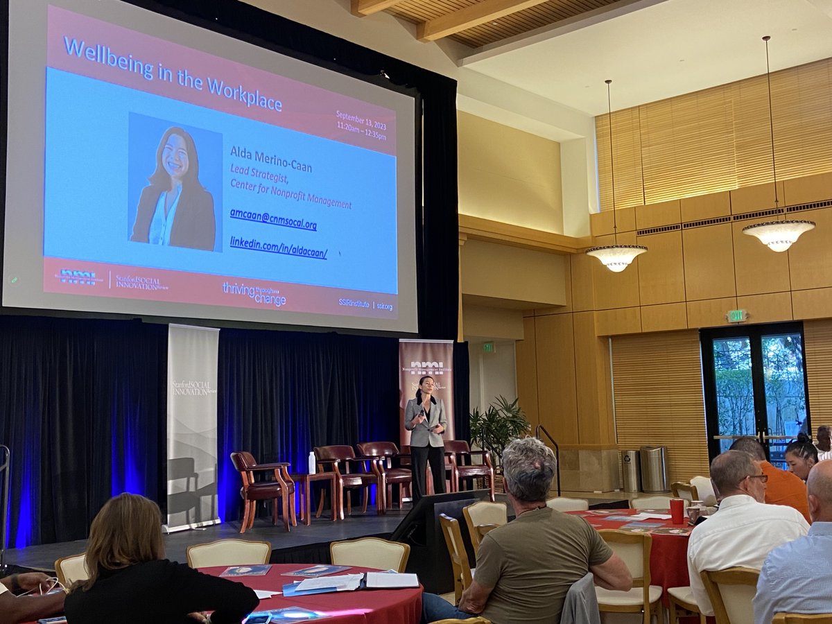 CNMsocal's tweet photo. CNM lead strategist Alda Merino-Caan is now presenting LIVE at @SSIReview's #SSIRinstitute to share strategies to support mental health, improve communication, and build resilience in the nonprofit workplace! https://t.co/UIL3AUesxL