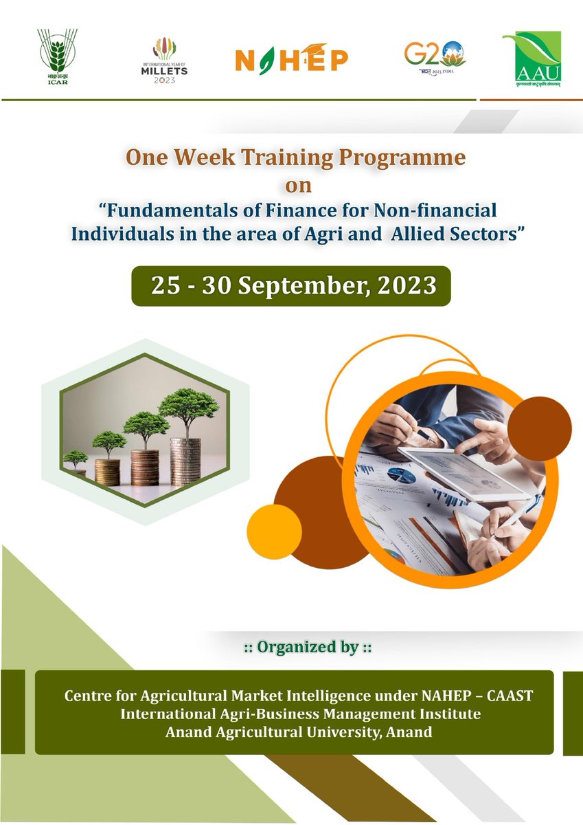 NahepCaast's tweet photo. One Week Training Program on "Fundamentals of Finance for Non-financial Individuals in the area of Agri and Allied Sectors" is scheduled to be organized from September 25 to 30, 2023

Registration Link : https://t.co/mOb3vRM2uM https://t.co/JIK3SJpyFL