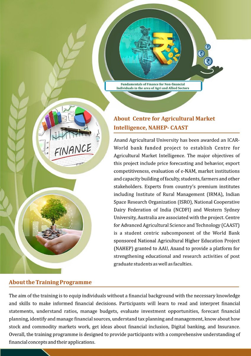 NahepCaast's tweet photo. One Week Training Program on "Fundamentals of Finance for Non-financial Individuals in the area of Agri and Allied Sectors" is scheduled to be organized from September 25 to 30, 2023

Registration Link : https://t.co/mOb3vRM2uM https://t.co/JIK3SJpyFL