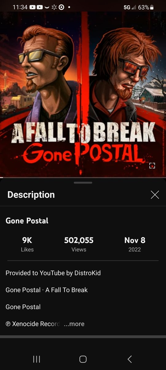 'Gone Postal' has passed half a million streams on YouTube.  No marketing no paid advertisements.  Just you guys rocking it out.  We appreciate you all.  Hoping to see another 500k streams to come.  Thank you all.