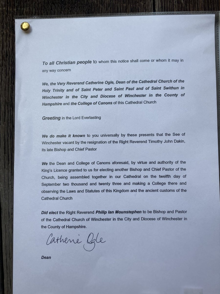 CatherineOgle's tweet photo. After a marathon of reading legal documents and schedules to my colleagues, in the context of ancient ceremony, the notice is now on the door @WinCathedral sharing news of the election of our new bishop!  @pmounstephen #rathermoving #heritage #election #hurrah https://t.co/BzAVvGYkxO