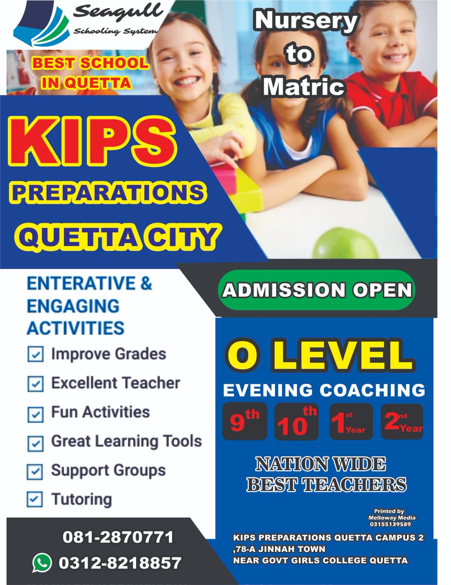SeagullSchool1's tweet photo. best Schooling System In Quetta City Best School in Quetta Seagull Schooling System best O-Level Academy in Quetta #seagull #Seagullschoolingsystem #bestshoollinquetta #KIPSEntryTestsPreparation https://t.co/XNVRkoIwVp