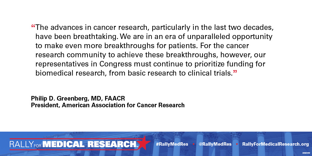 The American Association for Cancer Research is a Lead Supporter and the Founding Organizer of the Rally for Medical Research. As we look forward to the start of the #RallyMedRes today, we thank @AACR for its efforts on behalf of biomedical research. bit.ly/3sX9TG4