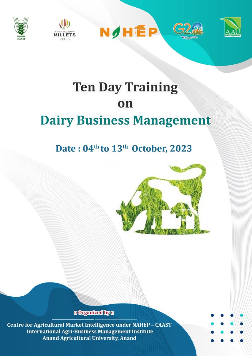 NahepCaast's tweet photo. Ten Day Training Program on “Dairy Business Management” is scheduled to be organized from 4th to 13th October, 2023

Registration Link : https://t.co/o8woRrnfoY https://t.co/op6DDg1ADs