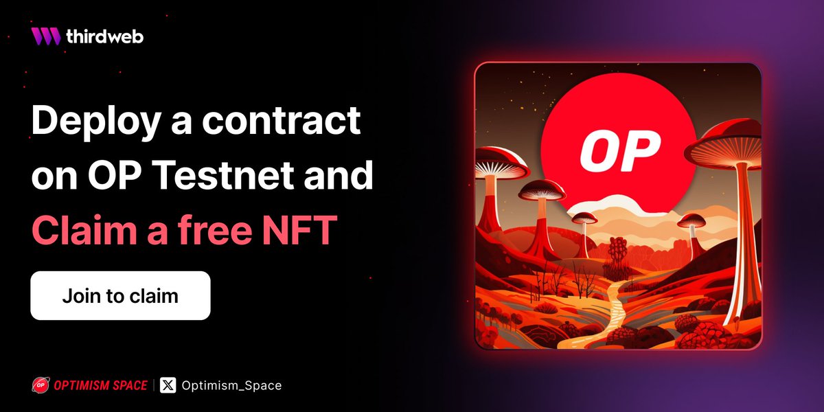 Optimism_Space's tweet photo. 🔴Claim your #NFT on #Optimism &amp; Get Goerli #ETH from the Superchain #Faucet!

Only users who complete the tasks will qualify for rewards. 🎉

1️⃣ Follow @Optimism_Space, Like &amp; RT
2️⃣ Reply: #OPTIMISM 👇

↳ Guide: https://t.co/fe58ANvg1q

#Optimism #BuilderNFT $OP https://t.co/R5zlmbXzuf