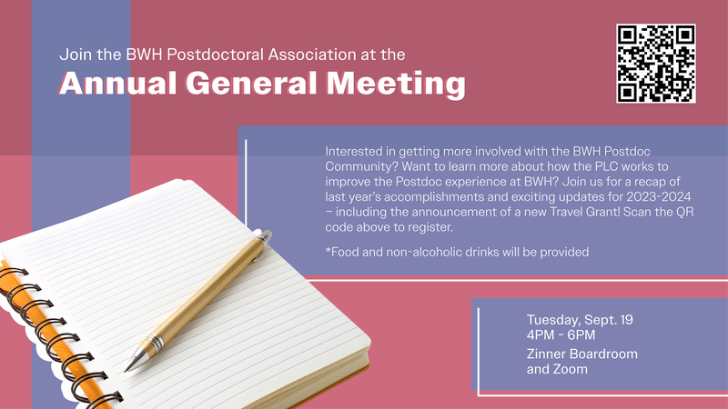 Eager to dive deeper into the BWH postdoc community? Come hear the lowdown on BWH PLC and enjoy a free lunch on us! #npaw2023