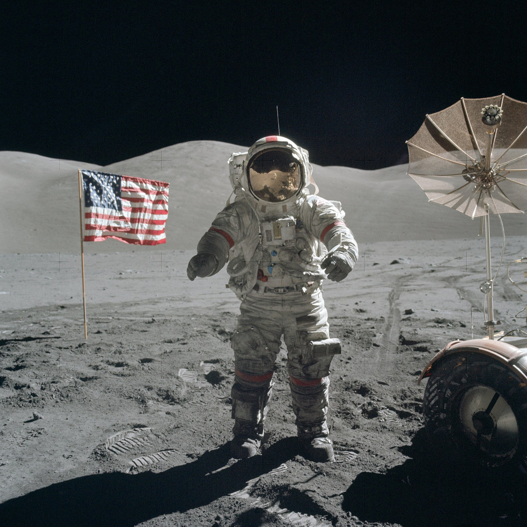 waddensky's tweet photo. The last time someone walked on the Moon was in 1972. That's over 50 years ago! Do you think someone will land on the Moon again soon? Would you like to explore the Moon yourself? (Image: NASA/Harrison H. Schmitt) #observingtip #astronomyfacts #intheskytonight https://t.co/GuZjYJWa77