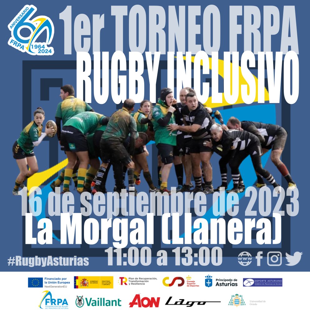 🔵🟡🚨⚠️AJUSTE DE HORARIO EN EL TORNEO DE RUGBY INCLUSIVO FRPA 📍La Morgal (Llanera) 📆16/09 🕰11:00-13:00 🏟Fomento del crecimiento del rugby inclusivo en el Principado de Asturias 👉secretaria.tecnica@rugbyasturias.org ‼️OS ESPERAMOS‼️ #RugbyAsturias #dxtasturiano @dxtasturiano