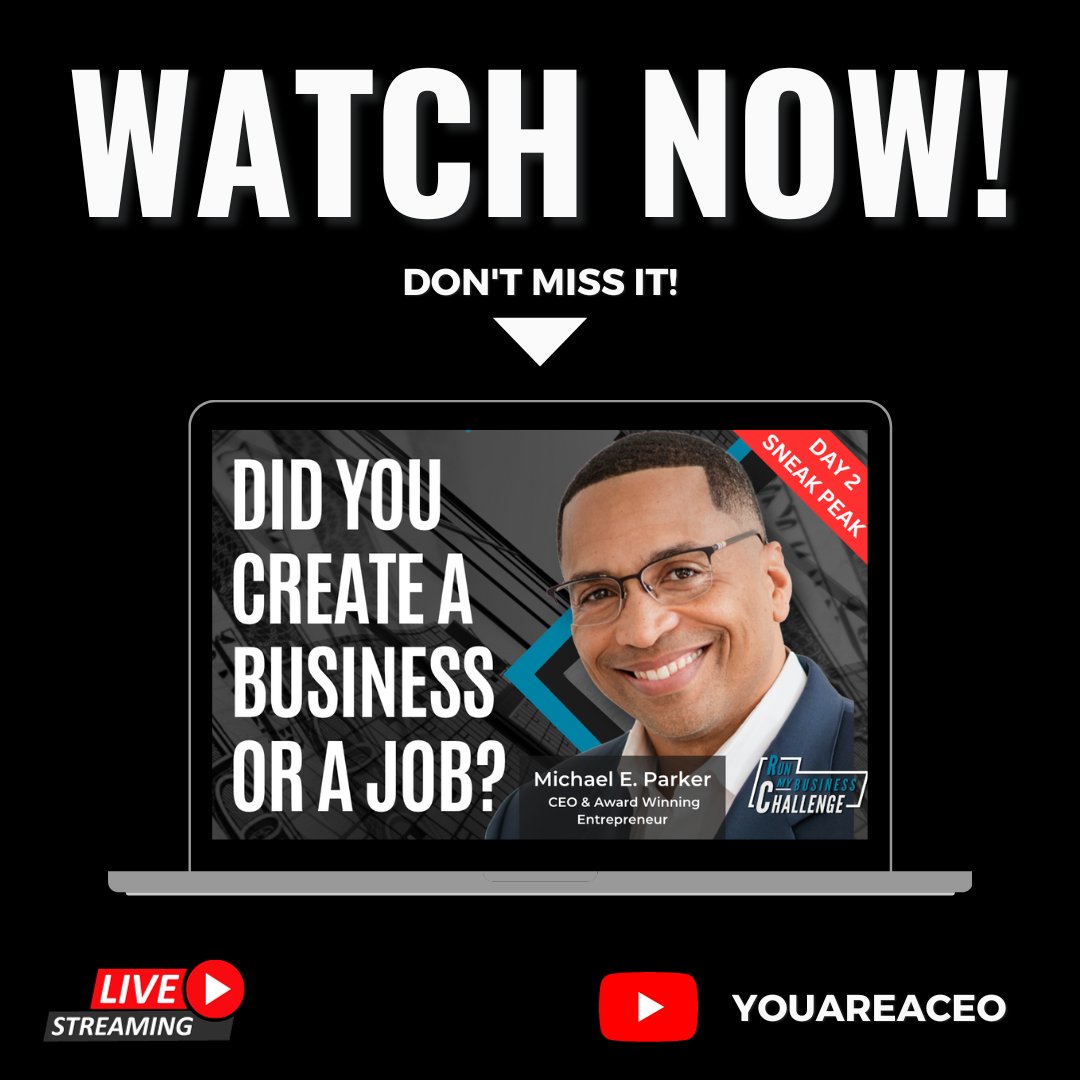 Ready for Day 2 of the Run My Business Challenge? Get ready to evaluate your business model and revenue streams to propel your business to success! 

youtube.com/watch?v=O34Fii… 

 #Entrepreneurship #BusinessOwners #RevenueStreams #MarketAnalysis #GrowthOpportunities #MichaelEParker