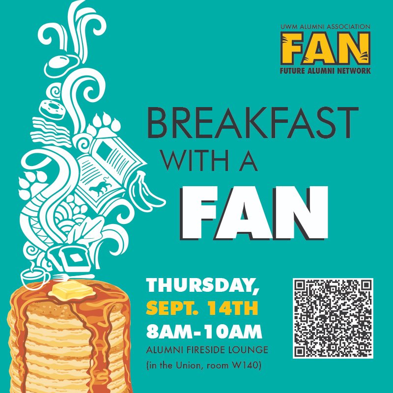 UWMDOS's tweet photo. Want to learn more about the Future Alumni Network? Come by the Alumni Fireside Lounge to grab some free breakfast, get free SWAG, and share in conversation with others before you start your day! 
Please register by Wednesday, September 13th. https://t.co/1YIwwWdzpL