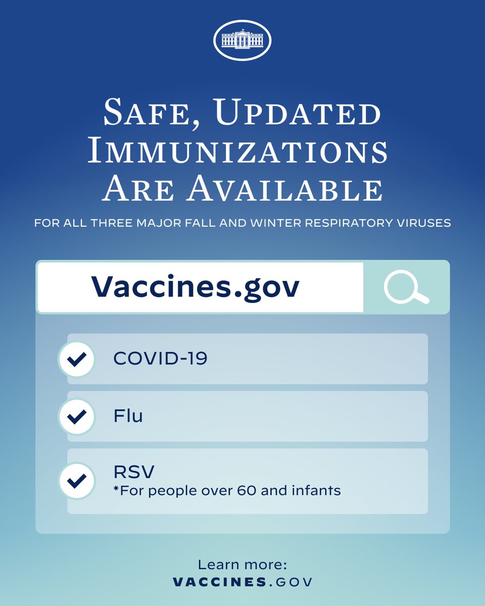 Updated COVID-19 vaccines have been approved and recommended by @CDCgov and @US_FDA. 

Visit vaccines.gov to learn more about the immunizations for COVID-19, flu, and RSV and how you can stay healthy and protect your community this fall and winter.